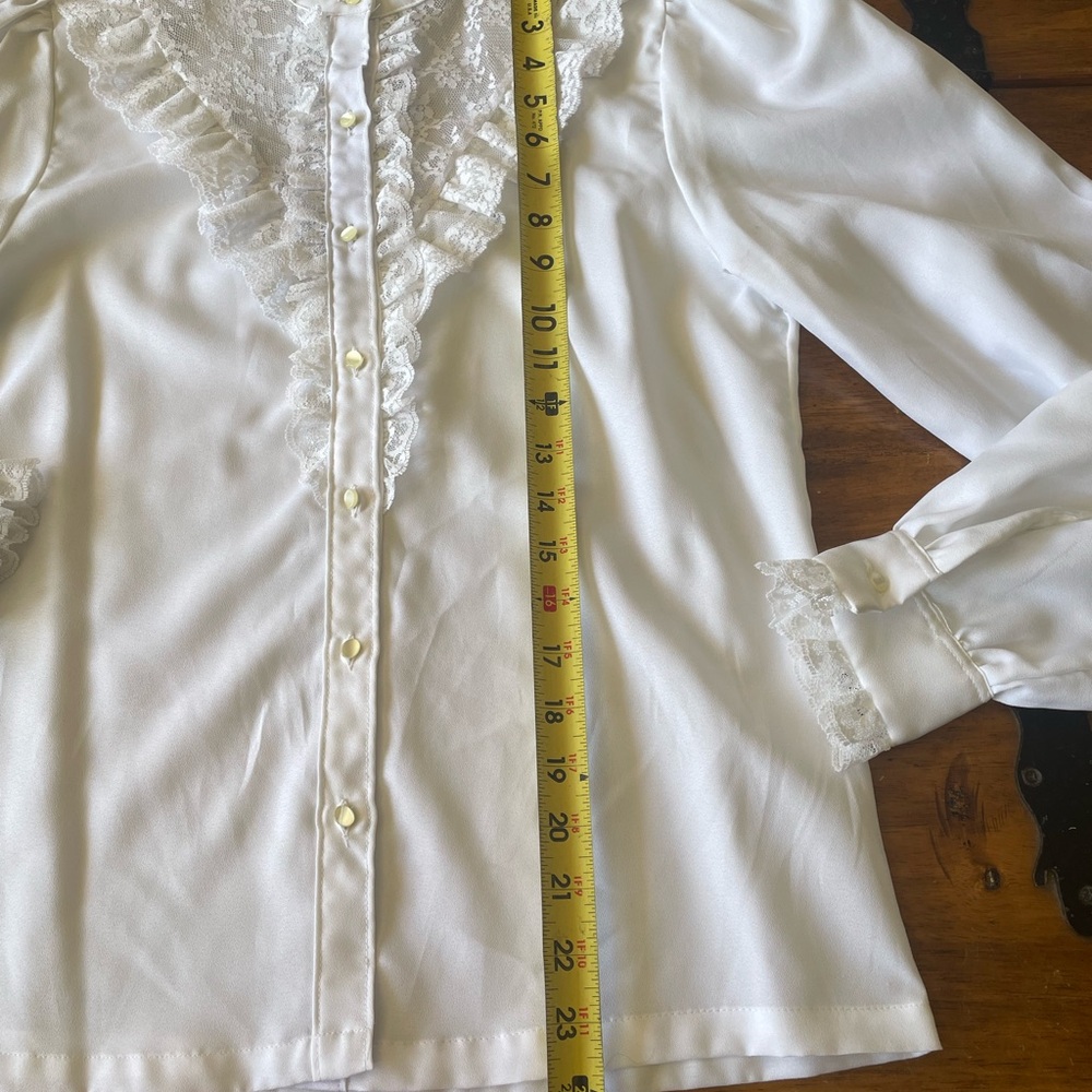 Vintage Shapely Ruffle Victorian Blouse White 12 Fairygoth Cottagecore Prairie - Picture 7 of 10